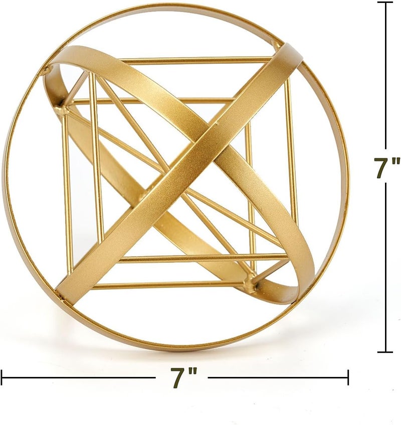 HLQMFHT 7 inches Metal Geometric Abstract Sculpture， Metal Geometric Sculpture Decor Sphere, Tabletop Decor for Living Room,Study,Bedroom,Modern Home Decor Accents - Image 2
